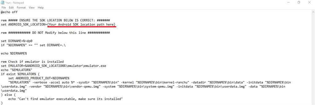 Android SDK location path